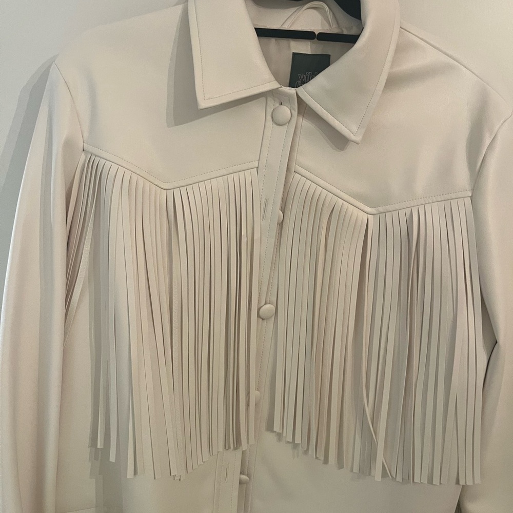 Wild Fable Cream Leather Look Fringe Jacket